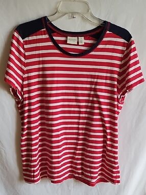 Chico's Red, White & Navy Striped Short Sleeve Crew Tee